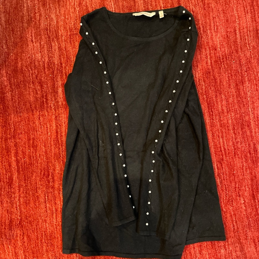 Soft Surroundings Black Long Sleeve Top with Pearl Details
